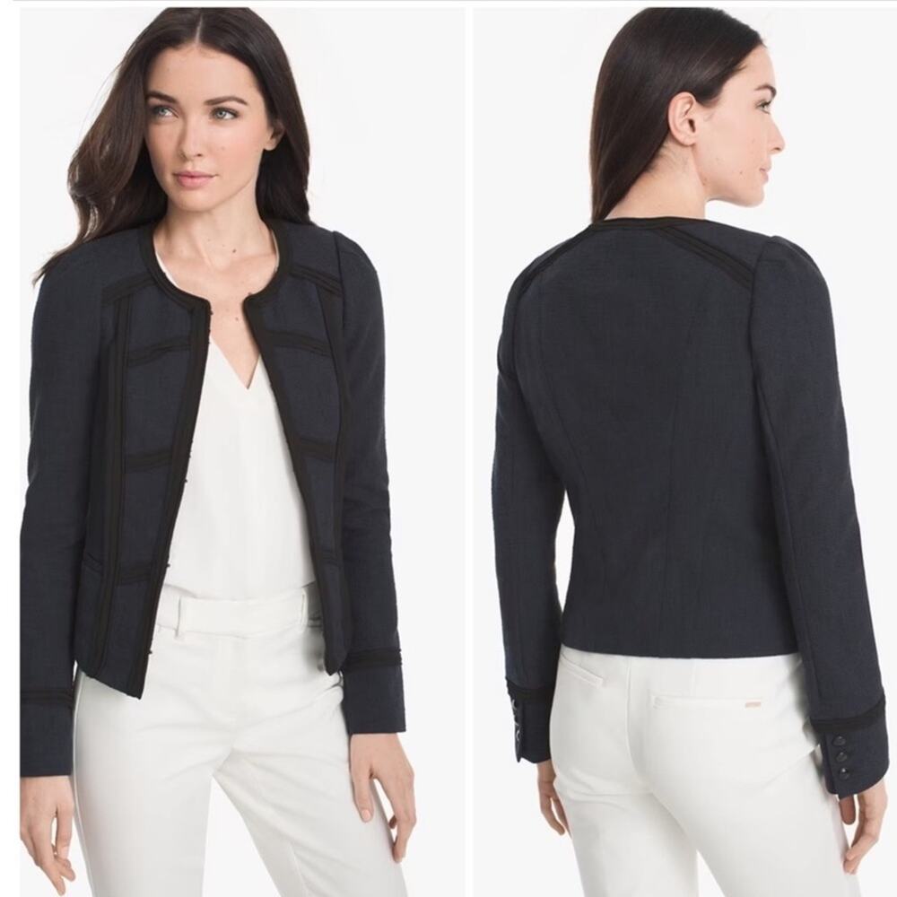 White House Black Market Navy Tweed Military Crop Jacket